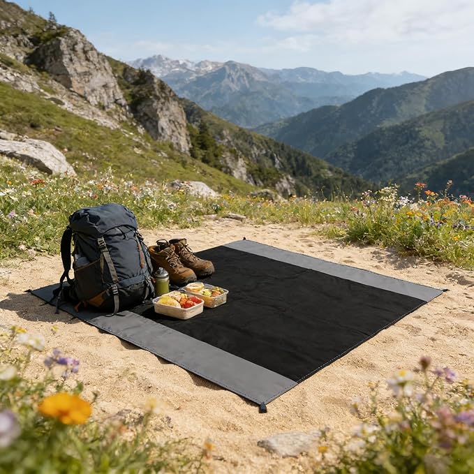Waterproof Camping Tarp Lightweight Multifunctional Tent Footprint for Camping, Hiking Backpacking, Compact Tent Tarp Ground Sheet Mat for Ground or Under Tent（78.7" x 82.7" | Black）