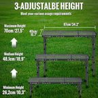 GARLLEN Folding Grill Table Max Capacity 66lbs, 3 Adjustable Height Portable Folding Camping Table with Heat-Resistant Mesh Tabletop, Aluminum Picnic Table for Outdoor, BBQ, Camping, 34.2"L x 15.7"W