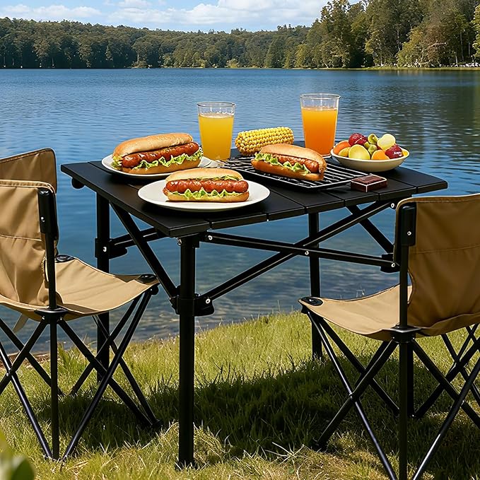 Camping Table Roll up Table,2-4 Person Portable Adjustable Height Roll up Aluminum Table with Carry Bag