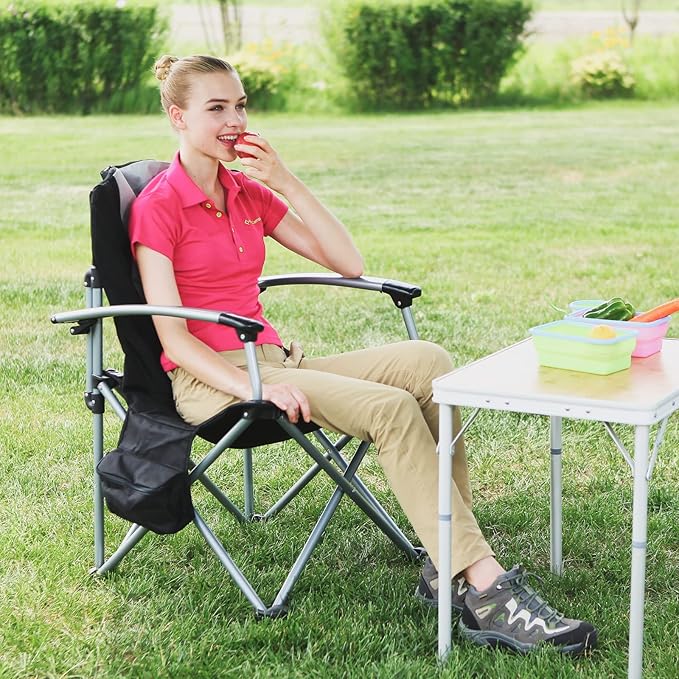 KingCamp Oversized Camping Folding Chair, Heavy Duty 450 LBS with Lumbar Support, Padded Outdoor Chair with Cup Holder, Camp Lawn Chair with Cooler Bag for Sports, Garden, Beach, Fishing
