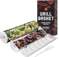 Rolling Grill Basket, New Opening Design, Extra Sturdy Cylinder Grilling Basket, Food Grade Stainless Steel, Large Portable Outdoor Camping accessories BBQ Net Rack, Cooking Griller for Fish, Vegetables, and More - Gifts for Men Dad Husband - Set of 2