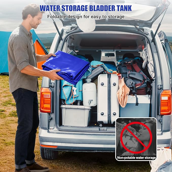 400 L/105.7 Gallon Water Storage Bladder, Foldable Portable Water Bladder Tank, Large Capacity Water Bag Container for Camping, Truck, RV, Emergency, Outdoor-Blue