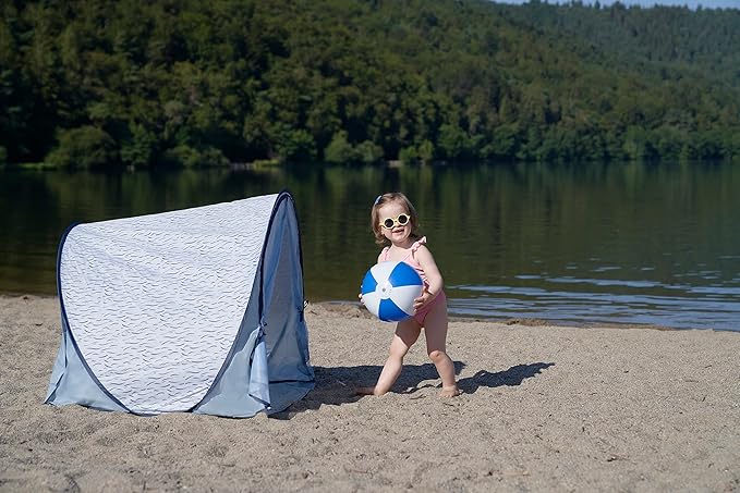 Babymoov Anti-UV Baby & Toddler Beach Tent UPF 50+ Sun Protection with Pop Up System for Easy Use & Transport, Blue Waves (Summer 2025 Edition)