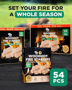 WH 54+ Pack Natural Fire Starters for Indoor Fireplace - Long-Burning Charcoal Starters - Odorless Firestarters for Wood Stove, Chimney, Campfires & Grill - Quick Ignite