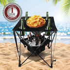 OVENTE Collapsible Folding Camping Table with Insulated Cooler, 4 Cup Holders, Food Basket and Travel Bag, Portable Tailgating Table for Fishing, Outdoor Barbecue or Beach Parties, Black POTC0014B