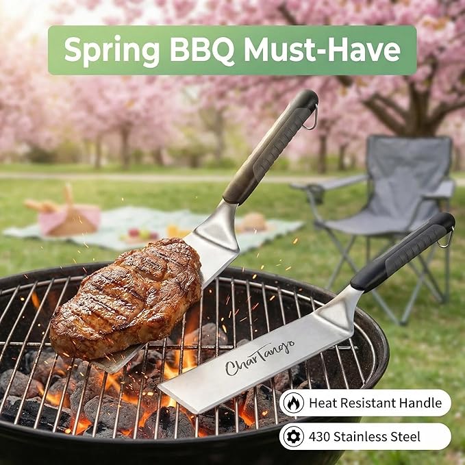 Blackstone Griddle Spatula Set 5-Piece - Heavy Duty 3mm Stainless Steel BBQ Tools with Scraper & Oil Bottles - Professional Griddle Accessories for Blackstone/Camp Chef/Hibachi/Camping Grill