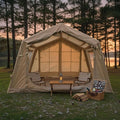 KEIKI Oxford Hot Tent for Camping, 2/3/4/6/8 Person Large Inflatable Tents w/Detachable Canopy, 4 Season Waterproof Tent for Hike Backpacking, Stove Jack AC Port, Mesh Doors Windows, Pump, Easy Setup