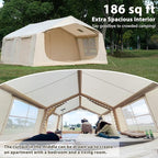 Oxford Inflatable Tent for Camping with Hand Pump, 4 Season Glamping Tents with Stove Jack for 8-12 Person, Waterproof Outdoor Party Camping Festival