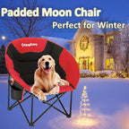KingCamp Foldable Saucer Moon Lounge Chair with Cupholder Storage Pocket for Indoor Home or Outdoor Camping and Tailgating Use, Black/Red