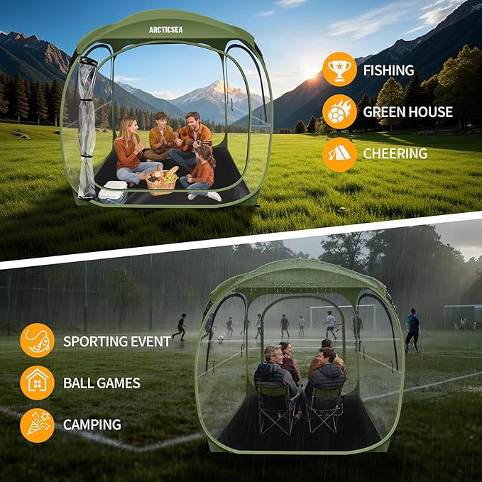 ARCTICSEA Thickened PVC Sports Tent - All-Weather Shelter Pod for 2-6 Person, Pop-Up Shelter, Instant Setup, Removable Top & Sealed Floor for Outdoor Events, Soccer, Rugby