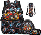 Boys Bookbag Age 8-10 6-8 Truck Backpack and Lunch Box Set Boys Kids School Backpack Elementary 17 Inch Back Pack Lightweight Travel Rucksack