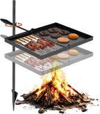 Folding Campfire Grill grate, Compact Height-Adjustable Fire Pit Grilling Grate, Heavy Duty Swivel Over Fire Cooking Grate with Handbag for Outdoor Camping Hiking Backpacking and Family Gatherings