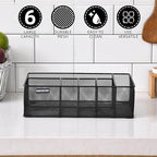 Paper Plate Organizer for Countertop, Metal Silverware Caddy with 6 Compartments for Cup, Napkin, Utensil Holder Caddy for Party, Camping, Picnic