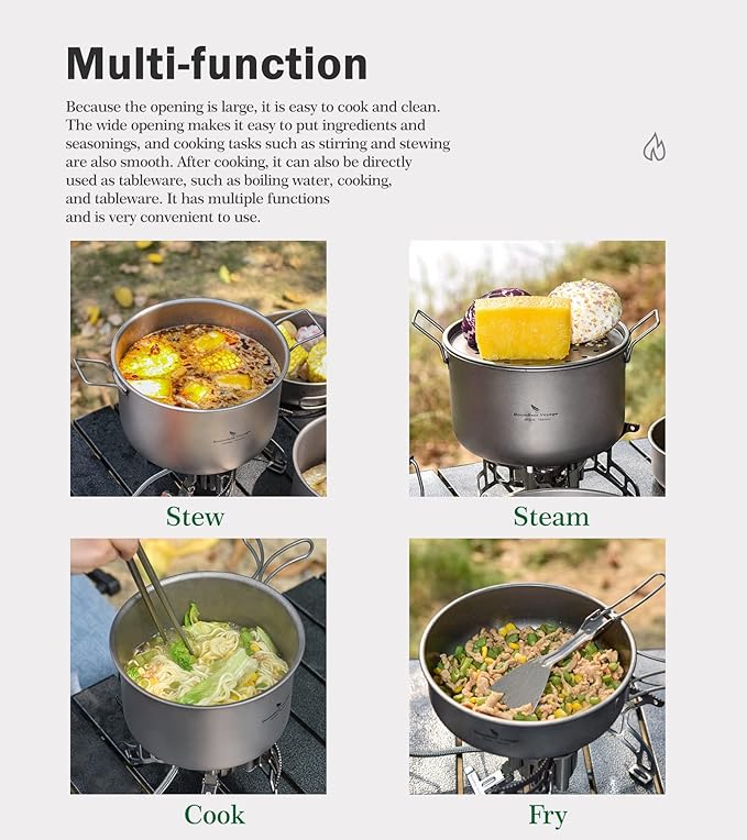 Boundless Voyage Camping Cookware Lightweight Cooking Pot Set Titanium Pot Portable for Outdoor Cooking Traveling Hiking Trekking Backpacking, 1-5 Person