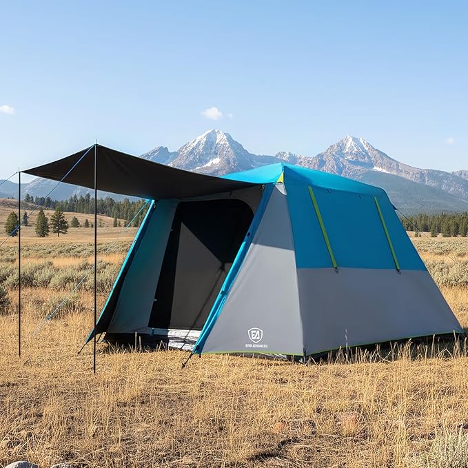 EVER ADVANCED Blackout Design 6 Person Camping Tent, Instant Cabin Tent for Family with Vestibule and Large Mesh Windows, 60s Easy Setup, Double Layer, Water-Resistant