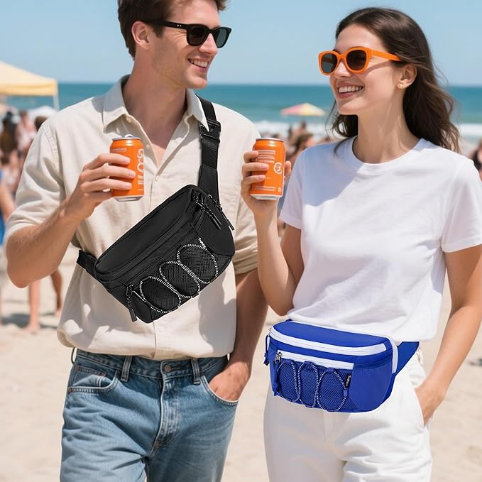 Fanny Pack Cooler, Insulated Waist Pack Snack Bag, Portable Hip Pack for Beach, Camping and Hiking, Black