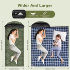 AGEMORE Cotton Flannel Sleeping Bag with Fleece Lined Hood, Waterproof XL Sleeping Bag for Adults, for Cold Weather Camping Backpacking or Hiking, 3-4season with Compression Sack