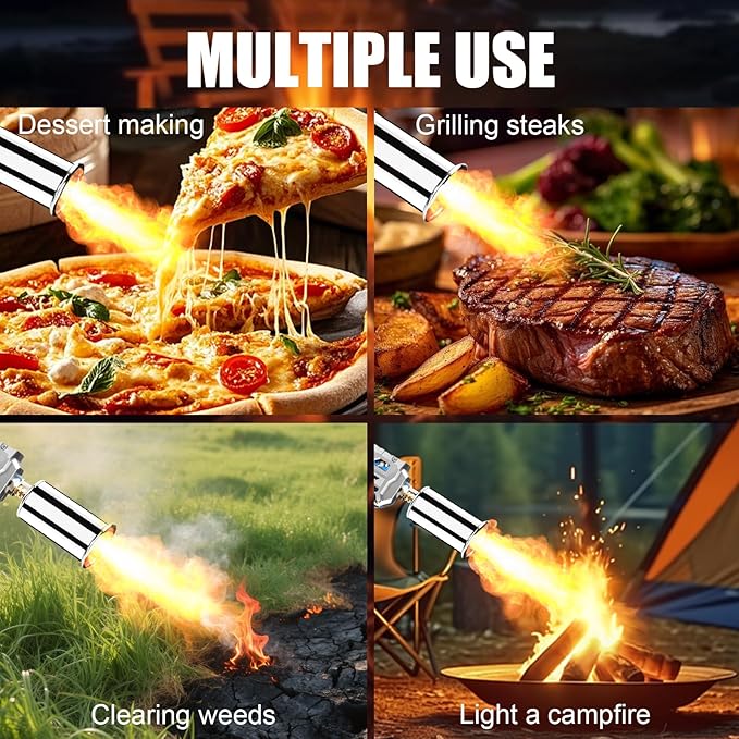 Propane Torch Gun-Powerful Grill Torch Gun, Kitchen Torch Gun with Adjustable Flame, Flamethrower, High Power Cooking Torch for BBQ, Baking, Campfire, Welding (Propane Tank Not Included)
