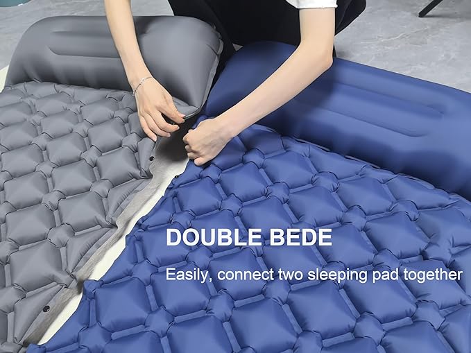 Ultralight Inflatable Camping Sleeping Pad – Compact Built-in Pillow,Waterproof & Durable –Connects to Double Bed and Ideal for Camping, Hiking & Outdoor Adventures (Green)