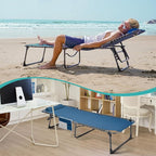 #WEJOY Folding Lounge Chair Outdoor, 5-Position Adjustable Sunbathing Tanning Chair with Shoulder Strap & Side Pocket, Heavy Duty Reclining Chair for Patio Pool Camping, Portable Folding Bed Cot,Blue