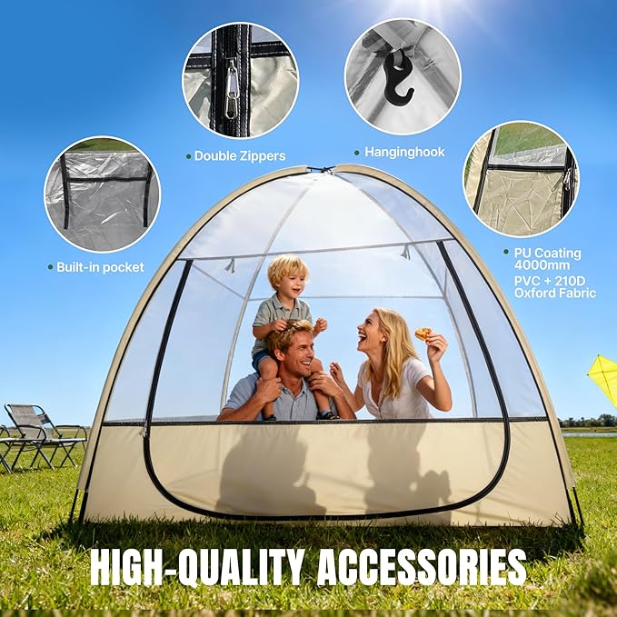Sports Tent with 4-Side Clear PVC, 1-3 Persons All Weather Bubble, Instant Sun Rain, No Condensation, Spacious Interior, Ultra Visibility, for Sports Events Camping Fishing Cheering
