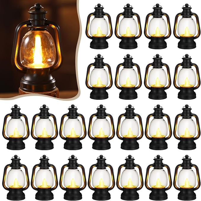 Ferraycle 24 Pcs Mini Lantern Decor 4 Inch Western Lantern Table Centerpiece Small Vintage Camping Hanging Lamp Ornaments Bulk for Cowboy Cowgirl Wedding Halloween Christmas (6 Inch,Black)