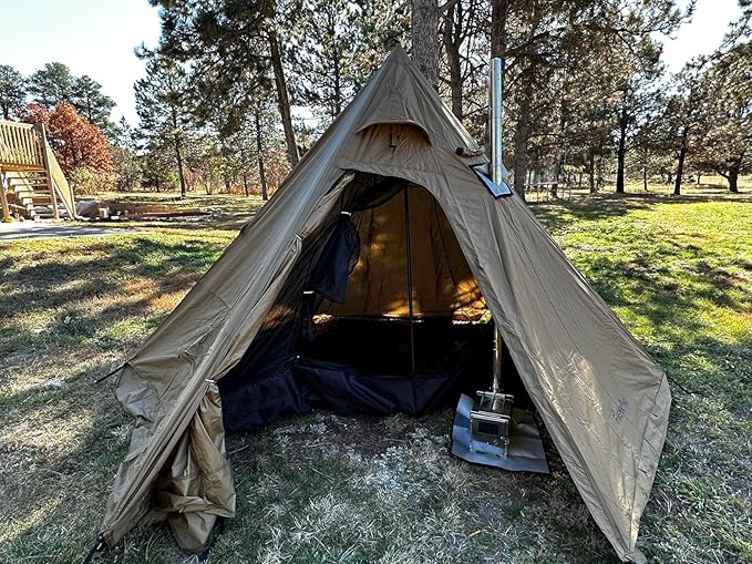 DANCHEL OUTDOOR Backpacking Hot Tent with Stove Jack, 4 Season Lightweight Tipi Tent for 2/4/6 Person Winter Camping Hunting, 10.5FT-16.4FT