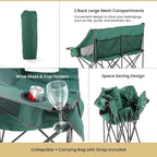 ARROWHEAD OUTDOOR Portable Folding Double Duo Camping Chair Loveseat w/ 2 Cup & Wine Glass Holder, Carrying Bag, Supports up to 500lbs