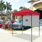 EAGLE PEAK 6x4 Instant Pop Up Canopy Tent with 1 Half Wall Panel, Straight Leg Sun Shelter, Portable Canopy with Carry Bag for Camping, Beach & Sports, Red