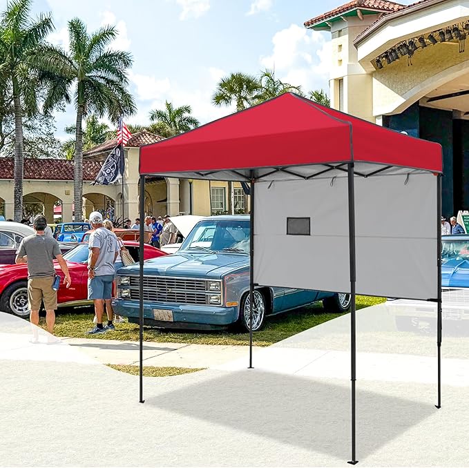 EAGLE PEAK 6x4 Instant Pop Up Canopy Tent with 1 Half Wall Panel, Straight Leg Sun Shelter, Portable Canopy with Carry Bag for Camping, Beach & Sports, Red