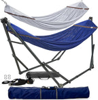 Tranquillo Combo x2 Hammocks with Stand for Outside & Tree Straps, Heavy Duty Hammock with Stand 600lbs for Indoor Outdoor Patio Backyard, x2 Hammocks for 2 Person (Combo - Blue, Medium)