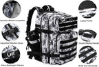 LHI Military Tactical Backpack for Men Molle Daypack 45L Army 3 Days Assault Pack Bag Large Rucksack With Bottle Holder Black and White(12*20*12)
