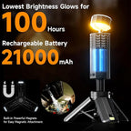 Rechargeable 21000mAh Camping Light, Telescopic Camping Lights, Collapsible Magnetic Camping Lantern with Stand IPX6 Waterproof Flashlights, Camping Lamp for Emergency, Hiking (Black)