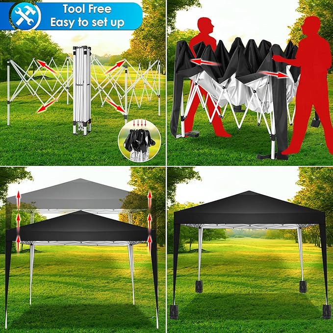COBIZI Canopy 10x10 Pop Up Canopy Tent Party Tents for Parties Weddings Backyard Waterproof Canopy Outdoor Commercial Canopy Event Tent with Stakes, Ropes, Sandbags, Black