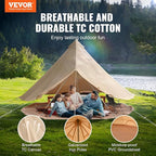 VEVOR Canvas Tent Bell, Yurt 4 Seasons for Camping with Stove Jack, Breathable Holds up to 4 People, Family Camping Outdoor Hunting Party