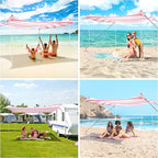 Beach Tent Canopy, UPF 50+ UV Protection Beach Sun Shade, Portable 10×10 FT Large Pop-Up Tent Sun Shelter with Sand Anchors, Ground Pegs, Easy Setup for Camping, Park, and Backyard Fun-Pink Stripe