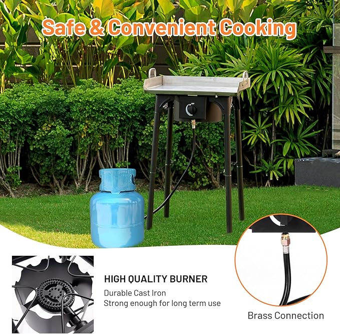 Giantex Outdoor Single Burner Stove, High Pressure Burner Stand Max. 100,000 BTU, 0-20 PSI Regulator Detachable Legs, Portable Propane Grill Burner Stove for Camping Picnic Cookout