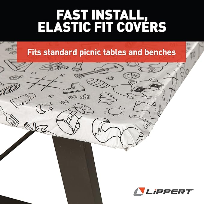 Lippert Color Escape Vinyl Tablecloth/Bench Cover Set for Camping and Picnics with 100% PEVA Material, Waterproof and Stain-Resistant Fabric - 2023051696