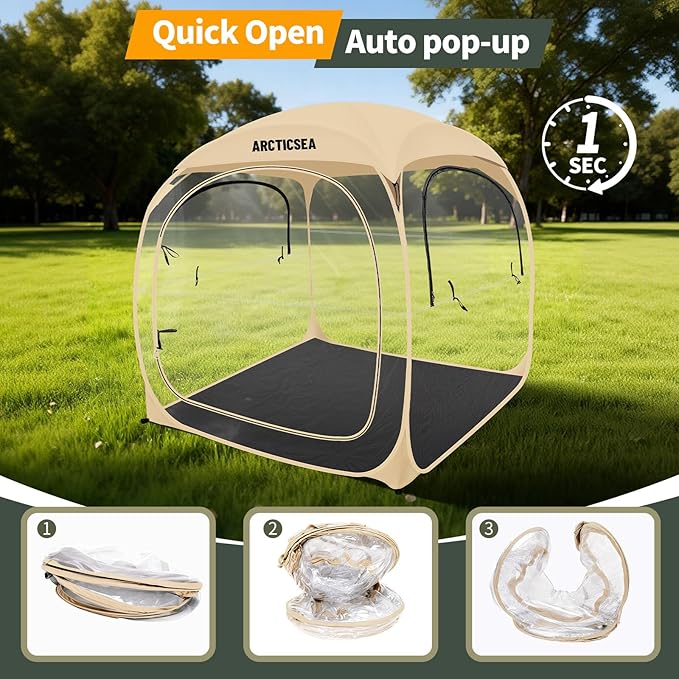 ARCTICSEA Thickened PVC Sports Tent - All-Weather Shelter Pod for 2-6 Person, Pop-Up Shelter, Instant Setup, Removable Top & Sealed Floor for Outdoor Events, Soccer, Rugby