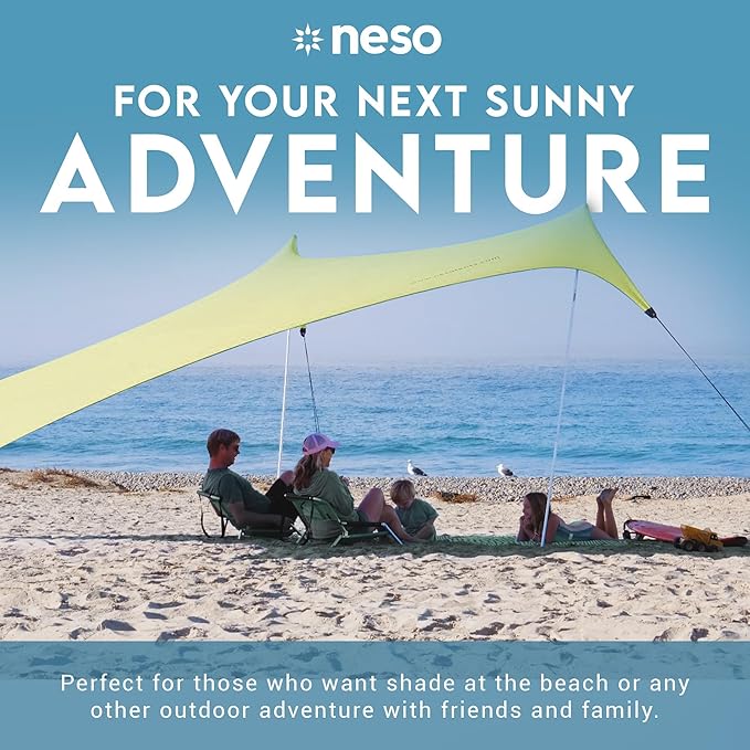 Neso Gigante Portable Beach Tent Sun Shelter - Lightweight Beach Shade Canopy - Easy Setup for Family Outings - Patented Reinforced Corners - UPF 50+ Sun Protection - 8ft Tall, 11 x 11ft - Lemon