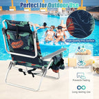 GYMAX Beach Chairs, Backpack Camping Chair with Armrest, Cooler Bag, Cup Holder, Towel Bar & Side Pockets, Sunbath Sling Tanning Lounge, Folding Layout Chair (4 Chairs Without Table, Flower)