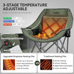 Heated Oversized Camping Chair for Adults Portable Folding Padded Chair with 3 Heat Levels Cup Holder Side Pocket and Carry Bag for Camping Outdoor Sports Picnic Lawn Supports up to 450lbs