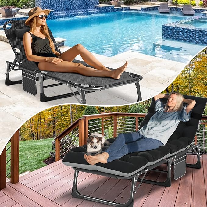 NAIZEA Folding Camping Cots,Adjustable 4-Gear Sleeping Cots for Adults,Foldable Cot Bed, Folding Chaise Lounge Chair,Portable Reclining Chair for Beach Lawn Camping Pool,Sunbathing Chairs