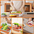 Collapsible BBQ Prep Tub with Cutting Board & Lid, Folding Food Container BPA-Free Heavy-Duty, Dishwasher Safe, Upgraded Drain Hole - for Camping, Grilling Outdoor Cooking (Orange, XX-Large)