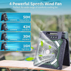 Solar Fan Battery Powered Rechargeable Solar Camping Fan with Led Lantern & Power Bank Foldable Angle USB Personal Fans for Travel Outdoor Camping Tents X98 Green