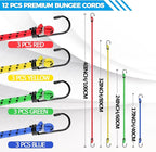 Veppak-Bungee Cords with Hooks, 12 Pack Elastic Bungee Straps Includes 40",32", 24", 16",Heavy Duty Outdoor Bungie Straps to Packing for Camping, Tent, Storing Packages, Fastening Items