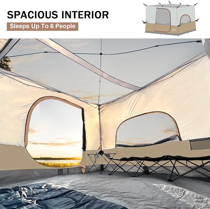 KAMPKEEPER Camping Inner Tent for Pop Up Canopy, Converts 10'x10' Straight Leg Canopy into Camping Tent–Fully Vented Roof(Top & Frame NOT Included), Khaki