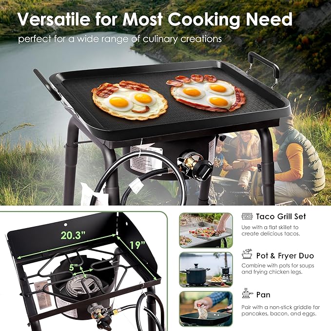 Red Mountain Valley One Burner Outdoor Portable Camping Gas Stove with Removable Legs, Portable Bag and Windshield, Camping Stove Propane for Cooking, CSA Certified, Outdoor Propane Burner