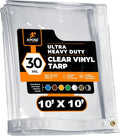 10' x 10' Clear Vinyl Tarp - 30 Mil Super Heavy Duty Transparent Waterproof PVC Tarpaulin with Brass Grommets - for Patio Enclosure, Temporary Wall, Camping, Tent Cover, Canopy - by Xpose Safety