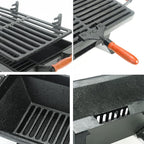 Sungmor Compact Cast Iron Charcoal Grill - Tabletop BBQ Grill with Adjustable Grate & Wooden Handles, 12” x 7” Ideal for 1-3 People - Portable Heavy-Duty Grill for Camping, Balcony & Small Spaces
